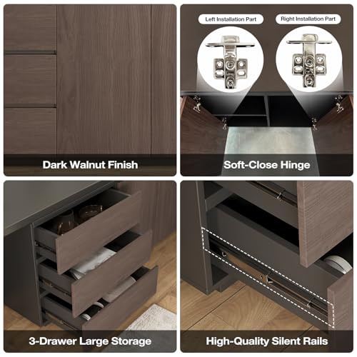 135-Inch Expandable Extra Long 2-Person Computer Desk with 3 Drawers
