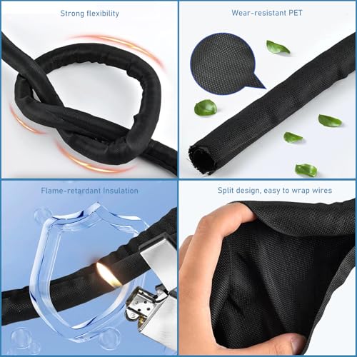 Cord Protectors from Pets No Chew, 10ft Wire Protector Cord Covers for Pets, Flexible Cable Sleeve Cord Management for TV/Computer/Electric Wires/Phone Charging Cables (Black, 1/2") - color: Black, size: 1/2"
