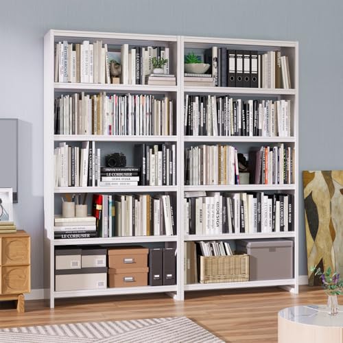 White 69" Tall 5-Tier Metal Bookshelf, Sturdy Bookcase with Simple Assembly | Heavy-Duty, Holds 160 Books, 11.8" Spacing, Screw-Free 10-Min Assembly, Anti-Tip, Fits Living Room, Library, Office, Bedroom - color: White, size: 69"H*34"W