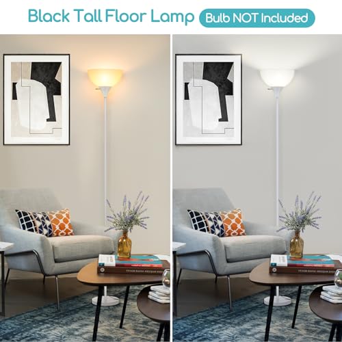 Coucrek Floor Lamp, LED Standing Lamps with White Plastic Shade, Corner Floor Lights for Living Room Bedroom, Rotary Switch, Bulb not Included, White - color: White