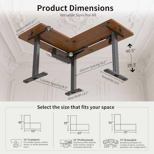 WALKINGDESK 55X45 Inches Reversible L Shaped Standing Desk Height Adjustable with Cup Holder, Electric Corner Computer Desk, Sit Stand up Home Office Desk, Ergonomic Gaming Desk, Black Walnut - color: Black Walnut, size: 55 × 45 Inches