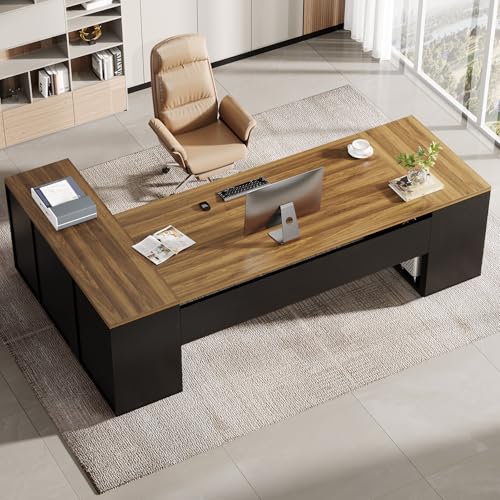 Tribesigns 85.8-Inch L-Shaped Executive Desk, Extra Large Home Office Desk - color: Brown & Black