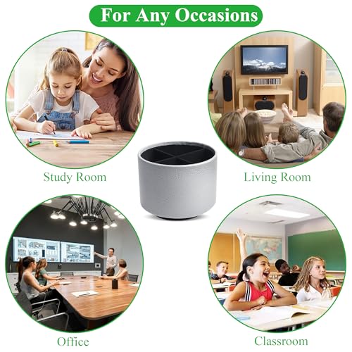 Round Leather Art Supply Organizer,Remote Control Holder,360 Degree Spinning,Multi-Functional Pencil Holder,4 Compartments Desktop Stationary Organizer(1-Lichee Silver) - color: 1-Lichee Silver