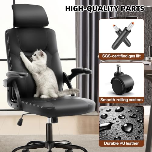 Leather Office Chair,Executive Ergonomic Desk Chair for Home Office, Black - color: Black