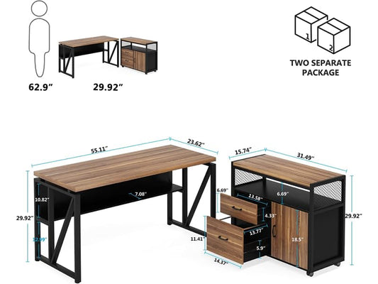 Tribesigns 55" Executive Desk with Reversible File Cabinet, Large L-Shaped Office Desk with Drawers, Business Furniture Workstation for Home Office (Dark Walnut, 55-inch) - color: Dark Walnut