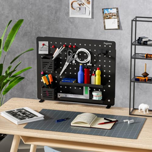 PEGZONE Clamp on Desk Pegboard, 20.4" x 16.5", with 15 Accessories, Black - color: Black, size: Large