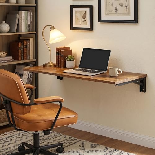 Need 47x20 Inch Wall Mounted Folding Table for Office Laundry Retro - color: Rustic Brown Desktop & Black Shelf Brackets, size: L47.2" * W20"