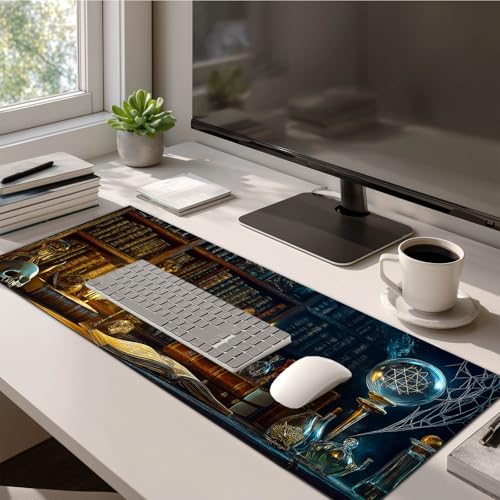 HOMETITUTE Large Mouse Pad 31.5x11.8 Inch Gaming Mousepad Alchemy Library Non-Slip Keyboard Desktop Protector Mat XL Mouse Pad for Home Office Laptop Wireless Mice Accessories - color: Alchemy Library