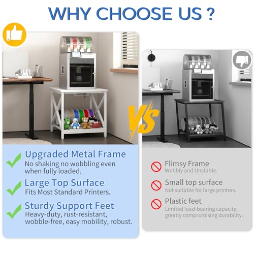 METYERRY 24"x23.6"Large Printer Stand with Power Outlet - color: White
