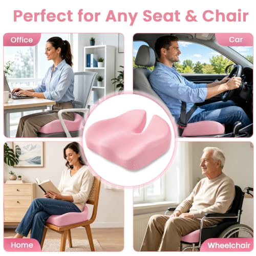 Seat Cushion, XL Large Memory Foam Cushion for /Office Chair/Car/Wheelchair - color: Pink