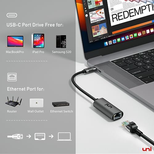 uni USB C to Ethernet Adapter 1Gbps, Driver Free RJ45 to USB C for Laptop - style: Grey-USB C