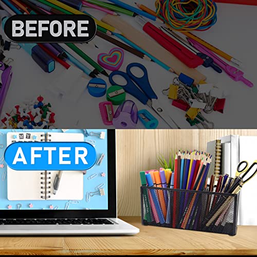2PCS Black Mesh Pen Pencil Holder, Small Metal Desk Organizer Desktop Stationery Office Supplies Acessories Storage Stand, 3 Compartments Brushes Holder for Home School Classroom Teachers - size: 2pcs 3 Grids