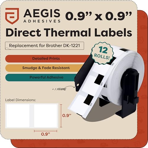 Replacement for Brother DK-1221 (12 Rolls, 12000 Total) 0.9" Square - size: 0.9” X 0.9" - 1221