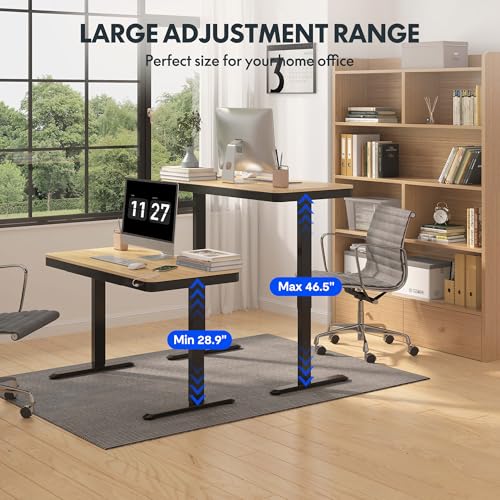 FLEXISPOT Comhar 48" Electric Standing Desk with Drawers, USB Charging Ports, Quick Assembly, Height Adjustable Sit Stand Desk with Child Lock for Natural Home Office, Bamboo Finish Top/Black Legs - size: 48"Bamboo Texture/Black