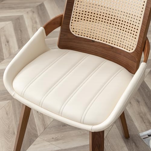 Cane Dining Chairs - Mid Century Modern Dining Chairs with Walnut Bentwood Frame, Ergonomic Rattan Back, Curved Arms, Versatile for Living Room/Reception/Kitchen/Desk (Walnut Beige, Set of 1) - color: Walnut Beige, size: Set of 1