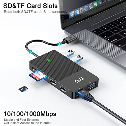 USB 3.0 Docking Station Dual Monitor,2*HDMI HUB Displaylink Dock for Laptop - color: black