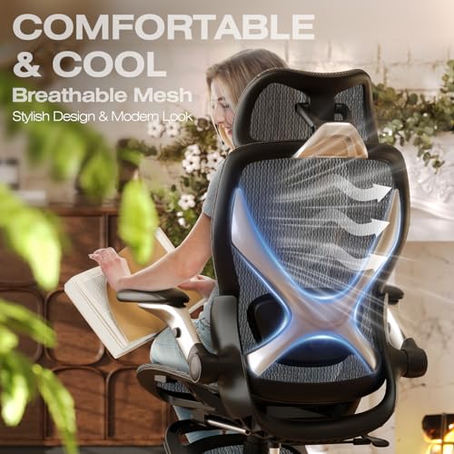 X100 Ergonomic Mesh Office Chair with Footrest, Big and Tall Hone Desk Chair with 5D Flip-Up Arms, Adjustable 3D Lumbar Support,Gaming & Executive Computer Chairs - color: Midnight Mist
