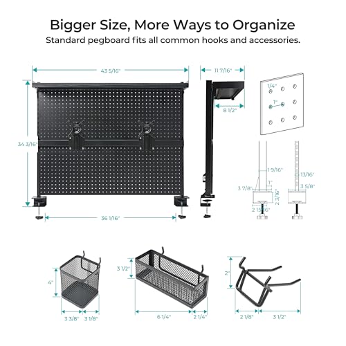 EUREKA ERGONOMIC Desk Pegboard Dual Monitor Stand 43x34 Black - color: Black, size: 43 inch