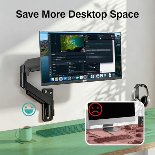 AX WABER Single Monitor Wall Mount for 17 to 32 inch Flat/Curved Computer Screens,Full Motion Adjustable Mechanical Spring Monitor Wall Arm Holds Up to 22lbs,VESA Wall Mount 75x75/100x100, Black - size: Single monitor wall mount