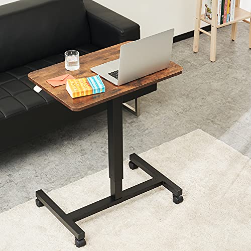CLATINA Mobile Laptop Desk Pneumatic Sit to Stand Table Height Adjustable Rolling Cart with Lockable Wheels for Home Office Computer Workstation 28" x 19" Brown Round Edge Design Elegant - color: Brown, size: Drawerless