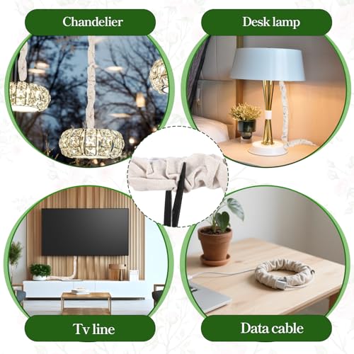 4 Pcs Chandelier Chain Cover, Fabric Cord Cover 6 Feet and 4 Feet Chain Cable Sleeve Chandelier Lighting Wire Cord Cove Easy to Install for Lamps Light Fixtures Lighting Wire Cable Management Hiding