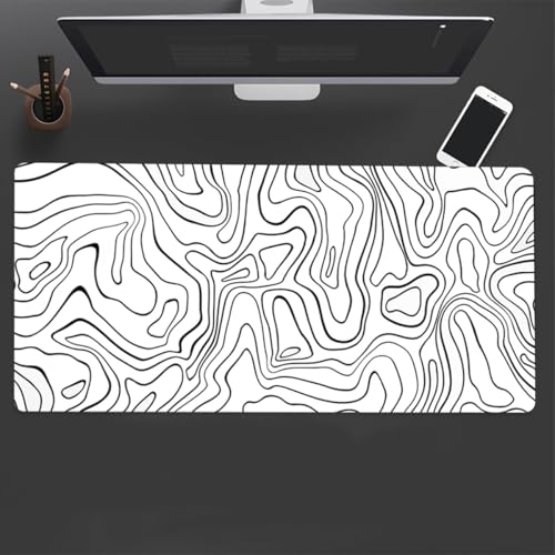 Rcege Large Gaming Mouse Pad Extended Desk Mat with Non Slip Stitched Edge - color: Line White, size: 23.6L x 11.8W inches