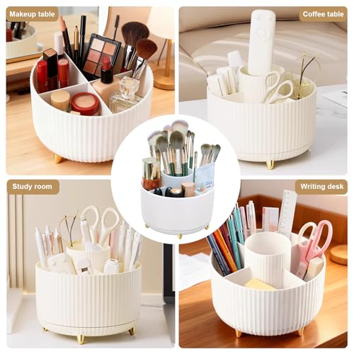 Makeup Brushes Holder Organizer,360° Rotating Cosmetic display cases with 5 compartment Cosmetic and Skincare Organizers,Multi-Purpose Makeup Brush Holder for Bathroom Vanity Desktop Decor