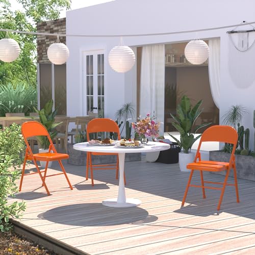 VECELO Metal Frame Steel Folding Mounted Chairs with Triple Braced & Double Hinged Back for Home Office,350-Pound Capacity,Orange, Pack of 4 - color: True Orange
