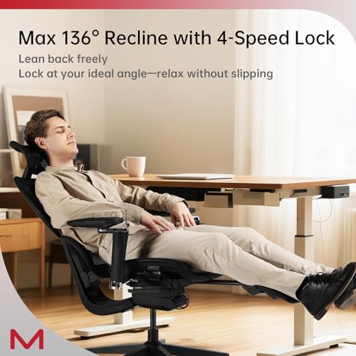 Ergonomic Mesh Office Chair with 4D Armrests, Adjustable Headrest, Lumbar Support, 136° Recline, Footrest, Black - style: Adjustable Back Rest