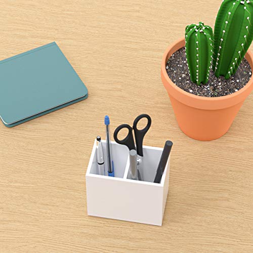 NIUBEE White Acrylic Pen Holder 2 Compartments, Desk Office Pencil Cup Desk - color: White, size: 2 Cube