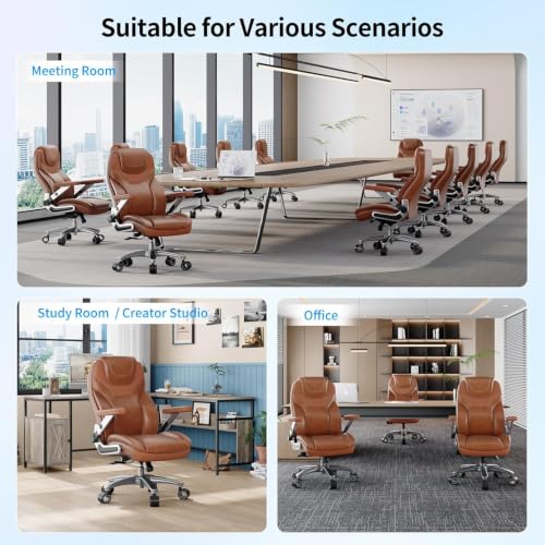 Big and Tall Office Chair with 5D Arms, Fabric & PU Leather Heavy Duty Desk Chair, Adjustable Lumbar Support & Height, Tilt Function, High Back Ergonomic Executive Computer Chair - color: Retrobrown