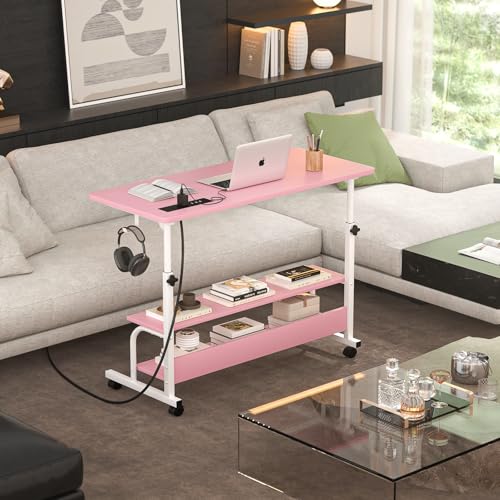 Armocity 32" Rolling Standing Desk with Charging Station for Couch Bed - color: Pink, size: 32''