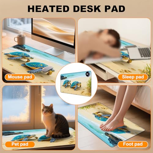 Heated Desk Pad 23.6" x 14.2" 3 Large Heated Mouse Pad with Heat Levels (40°C/45°C/50°C) & 3H Auto Shut-Off Desk Mat Fast Heating PU Leather Warmer Mousepad for Home Office - Cute Turtle - color: Cute Turtle, size: 23.6 x 14.2 inch