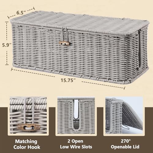 Cable Management Box, Cord Organizer with Lid & Cable Ties - Gray, L | Handmade Open Slots Cord Hider Outlet Covers for Power Strip TV PC Router Charger Under Desk Storage - color: Gray, size: L