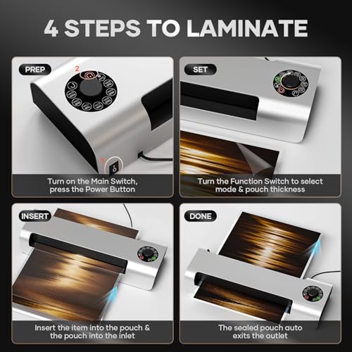Crenova 13" 4-Roller Laminator Machine, 7 Pouch Thickness Options, 3-10 Mil | Thermal & Cold Dual Mode, Anti-Jam Technology, Auto Shutoff, Fast 55s Warm-Up, Includes 10 Laminating Sheets