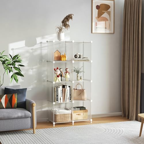 AWTATOS 8 Cube Storage Organizer, Closet Organizer Storage Shelf, Clear | DIY Stackable Storage Cubes Shelves for Closet, Bookcase Bookshelf, Plastic Shelving for Bedroom, Home Office - color: Clear