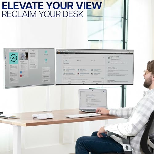VIVO Dual Ultrawide Monitor Desk Mount, Heavy Duty Fully Adjustable Steel Stand, Holds 2 Computer Screens up to 38 inches and Max 22lbs Each, White, STAND-V038W - color: White, size: 13" - 38"