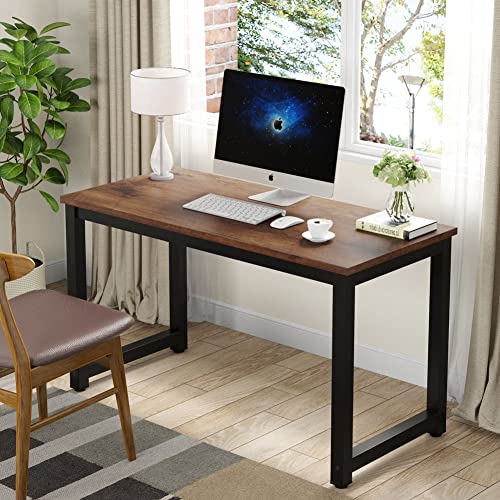 Tribesigns Modern Simple Computer Desk, 47 inch Vintage Office Desk Computer Table, Study Writing Study Desk Workstation for Home Office, Rustic Brown - color: Rustic Brown, size: 47*23.6 inch