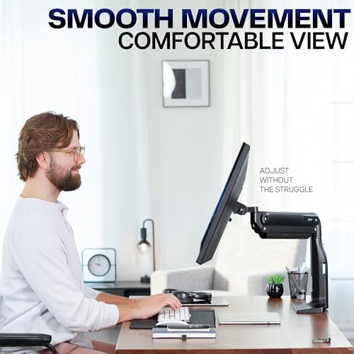 VIVO Aluminum Ultrawide Monitor Stand, Classic, Fits up to 49 inch Computer Screens, Single Articulating Pneumatic Arm, C-Clamp and Grommet Desk Mount, Max VESA 200x100, Black, STAND-V100H - style: Classic