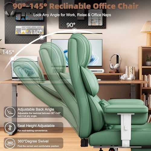 Vonesse Office Chair, Desk Chair with Soft Adjustable Armrests, Ergonomic High Back Gaming Chair with Lumbar Support, Executive Computer Chairs with Footrest (PU Leather, Green) - color: Green