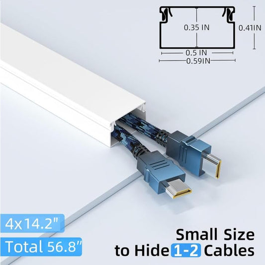 Delamu 57in Cord Hider, Cord Covers for 1 Wire, Paintable Cable Hider, Wire Covers for Cords on Wall, Wire Hiders for TV on Wall, Cable Cover Cable Management, W0.59in H0.40in - color: White, size: 57in x 0.59in x 0.40in