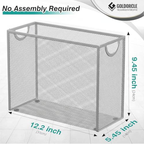 Letter-Size Hanging File Organizer (Silver, with 5 Grey Folders) | File Holder Filing Box for Desk, Metal Mesh Desk File Folder Storage for Office(No Assembly Required) - color: Silver, With 5 Grey Folders