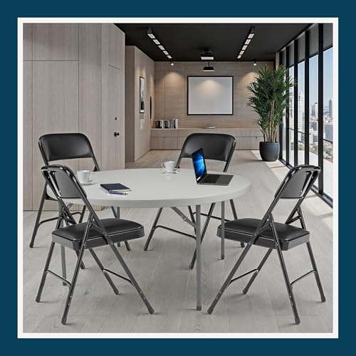 OEF Furnishings OEF1210 Vinyl Cushioned Folding Chairs with Steel Frame, Black, 4-Pack - color: Black