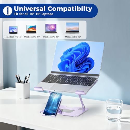 Ergonomic 2-in-1 Purple Laptop Phone Stand for Desk, Adjustable Riser, Sturdy and Portable, Fits All Laptops and Phone (Purple) - color: Purple