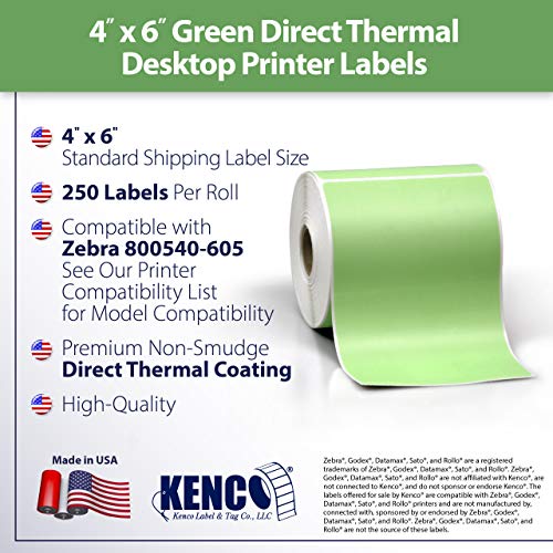 4" X 6" Direct Thermal Perforated Stickers Labels for Shipping Labels, Inventory, and Color Coding - Compatible with Zebra, Rollo, Godex and More (Green, 12 Rolls) - color: Green, size: 12 Rolls