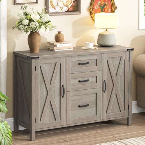 Vabches File Cabinet with 3 Drawers, Farmhouse Lateral File Cabinet Fits Files Letter/A4 Size, Wooden Filing Cabinet with Door and Adjustable Shelves Printer Stand for Home Office, Rustic Grey - color: Rustic Grey