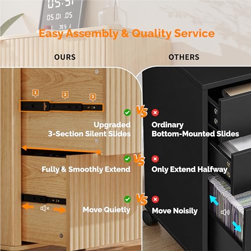 Bonnlo 2 Drawer File Cabinet, Home Office Filing Organizer, for Letter Legal A4 Size File Folder Storage, Modern Style Fluted Design, Wood Lateral Filing Cabinet, Printer Stand, Archivador, Oak