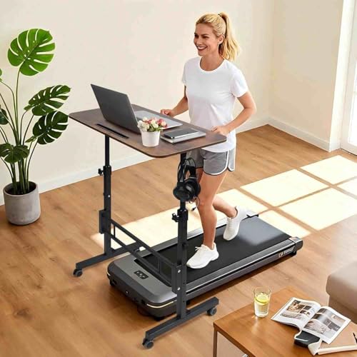 Standing Desk Adjustable Height, Rolling Walking Pad Desk, Small Mobile Table with Wheels, Portable Stand Up Table for Standing or Sitting, Size 31.5x15.7 Inch Rustic