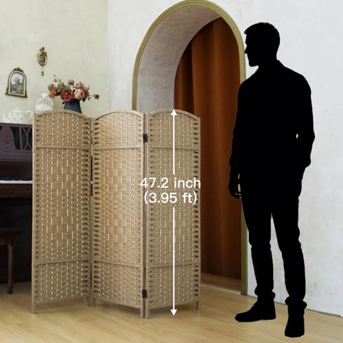 Compact 3 Panel Short Room Divider, 47.2 Inch Tall Double-Sided Rattan Folding Privacy Screen for Home & Office,Light Brown - color: Light Brown, size: 3 Panel