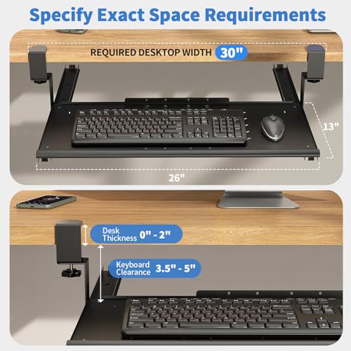Keyboard Tray Under Desk - Full Metal Slide Out Holder, Rust-Resistant & Scratch-Proof, 26x13" Tray, Double C-Clamps for L Shape/Regular Desks, Standing/Sitting Workstation(Black-A) - color: Black